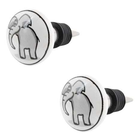 2 Pieces Grey Elephant Ceramic Flat Wine Bottle Stopper